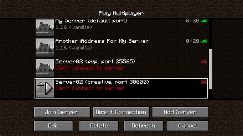 minecraft server names and addresses.